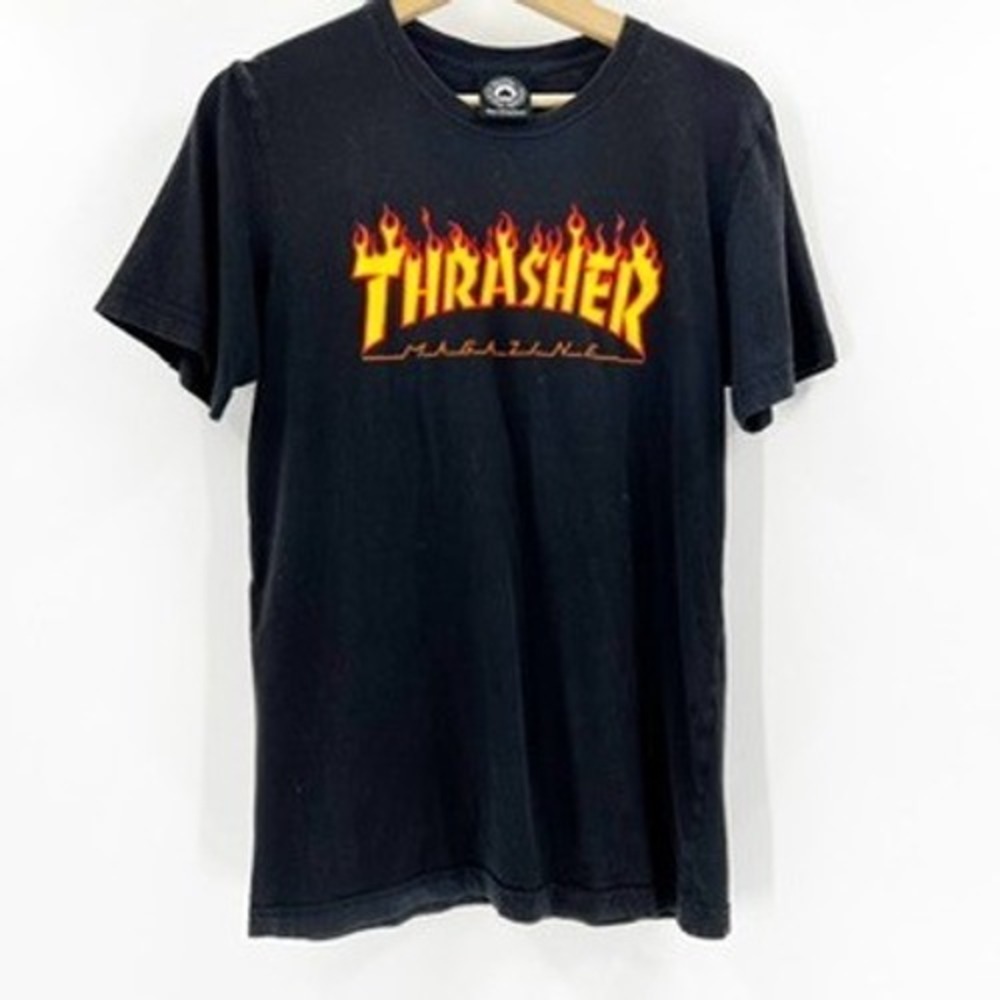 Thrasher Magazine Flame Logo Graphic T-Shirt Black Mens Medium Women Large